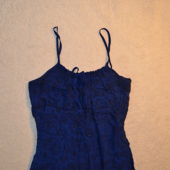 xhiliration y2k blue peasant sheath dress w black floral print szM - Picture 2 of 14